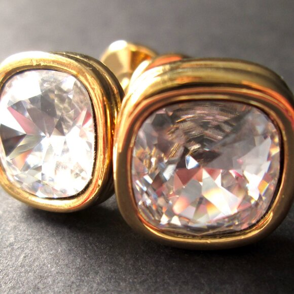 ✨ SWAROVSKI Swan Mark Cufflinks Cuff Links Clear Crystals Gold Tone - Picture 12 of 12